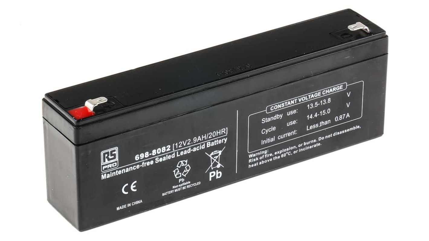 RS PRO 12V T1 Sealed Lead Acid Battery, 2.9Ah