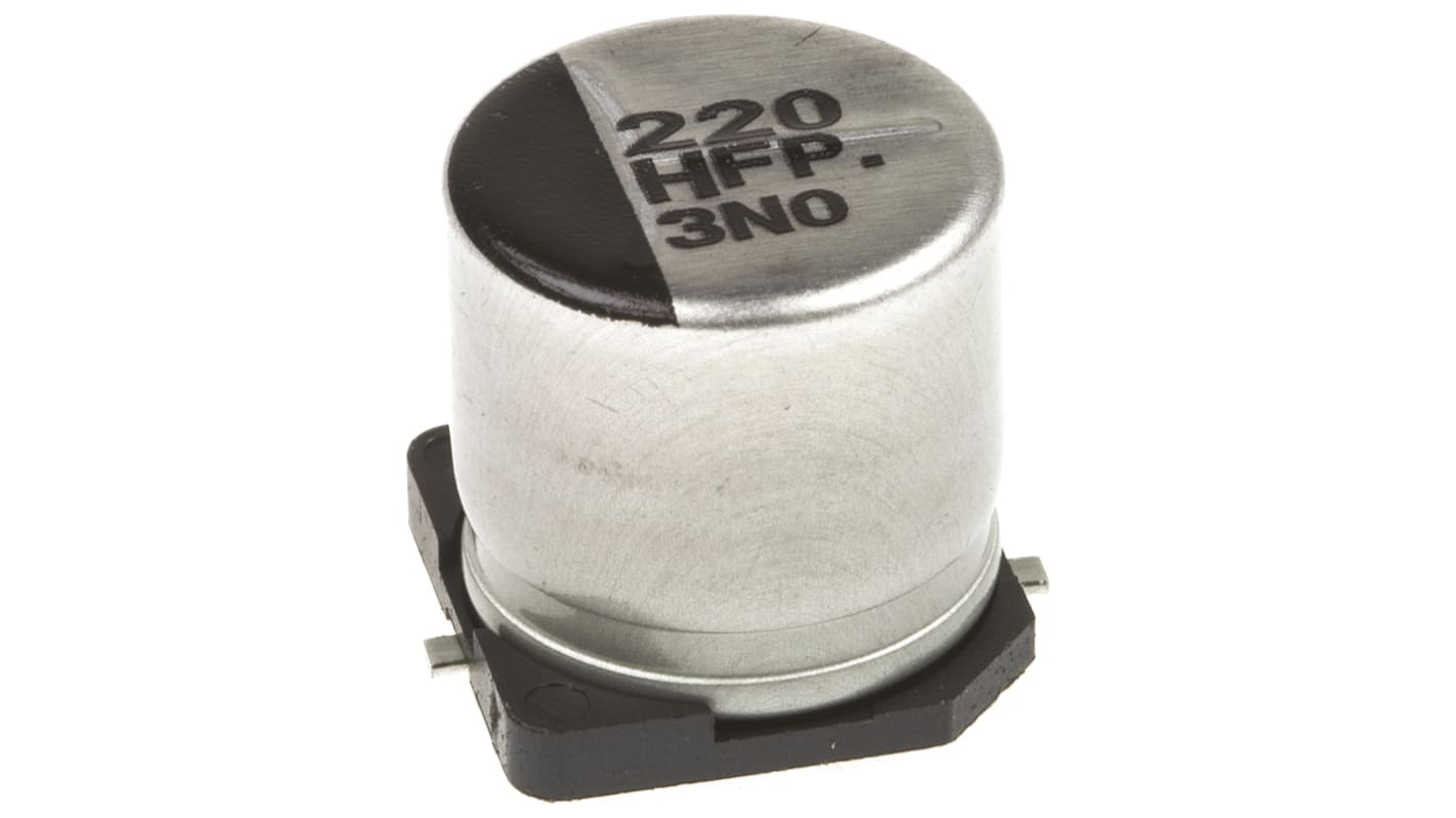 Panasonic FP, SMD Aluminium-Elektrolyt  Alu Kondensator, Elko 220μF ±20% / 50V dc, Ø 10mm x 10.2mm x 10.2mm, bis 105°C