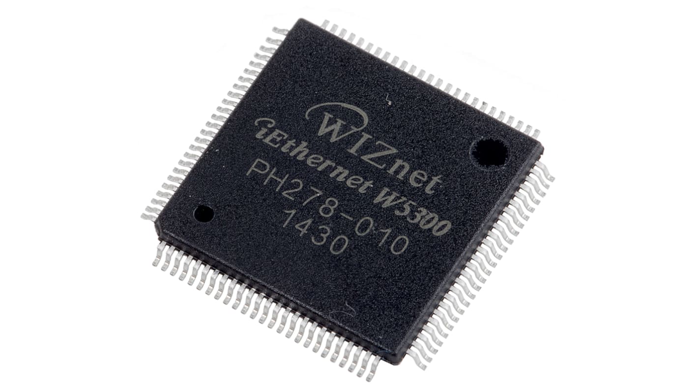 Controlador Ethernet, W5300, MDI/MDIX, MII, 10Mbps, LQFP, 100-Pines, 3.3 V