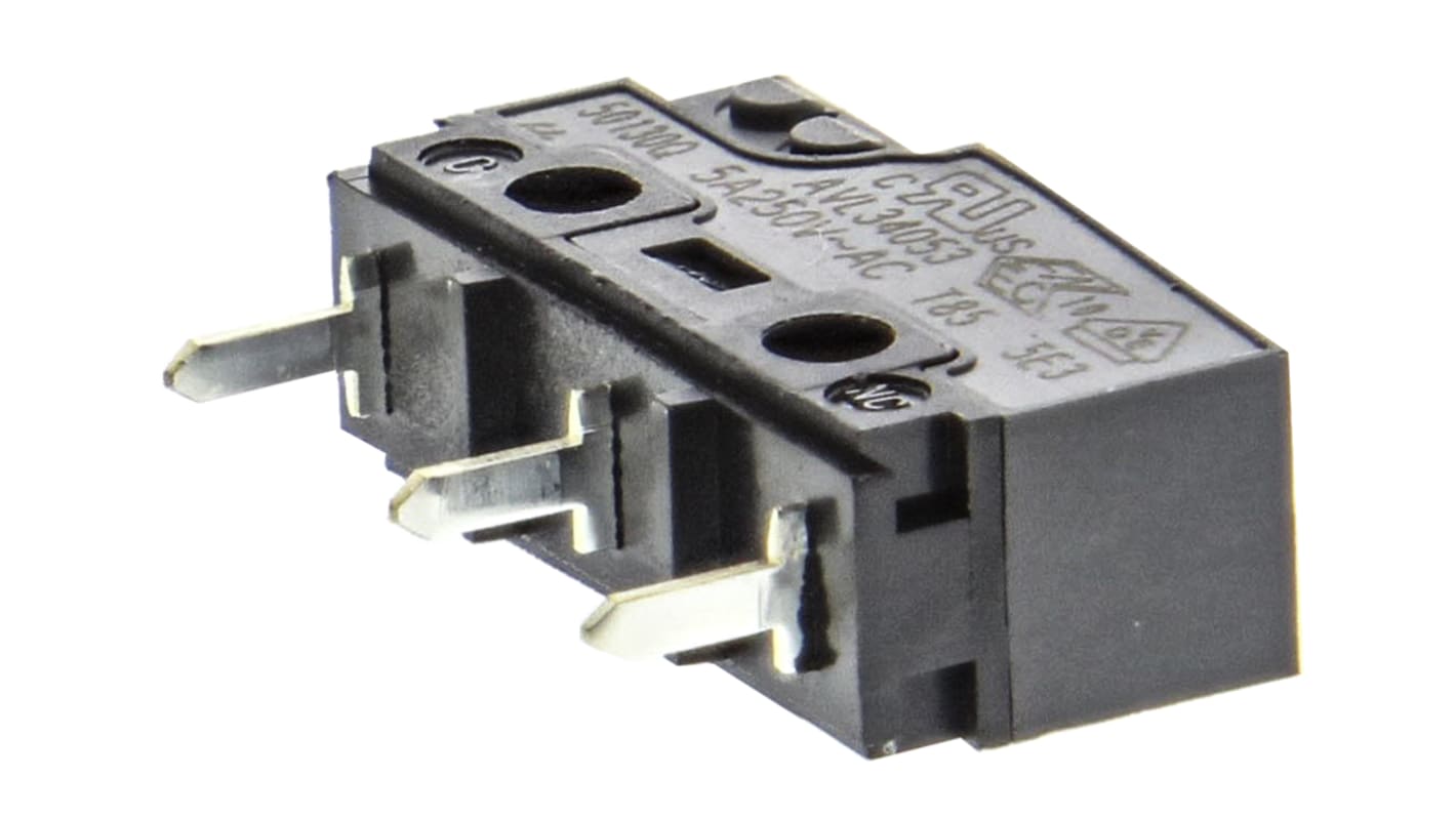 Panasonic Pin Plunger Micro Switch, PCB Terminal, 5 A @ 250 V ac, SP-CO