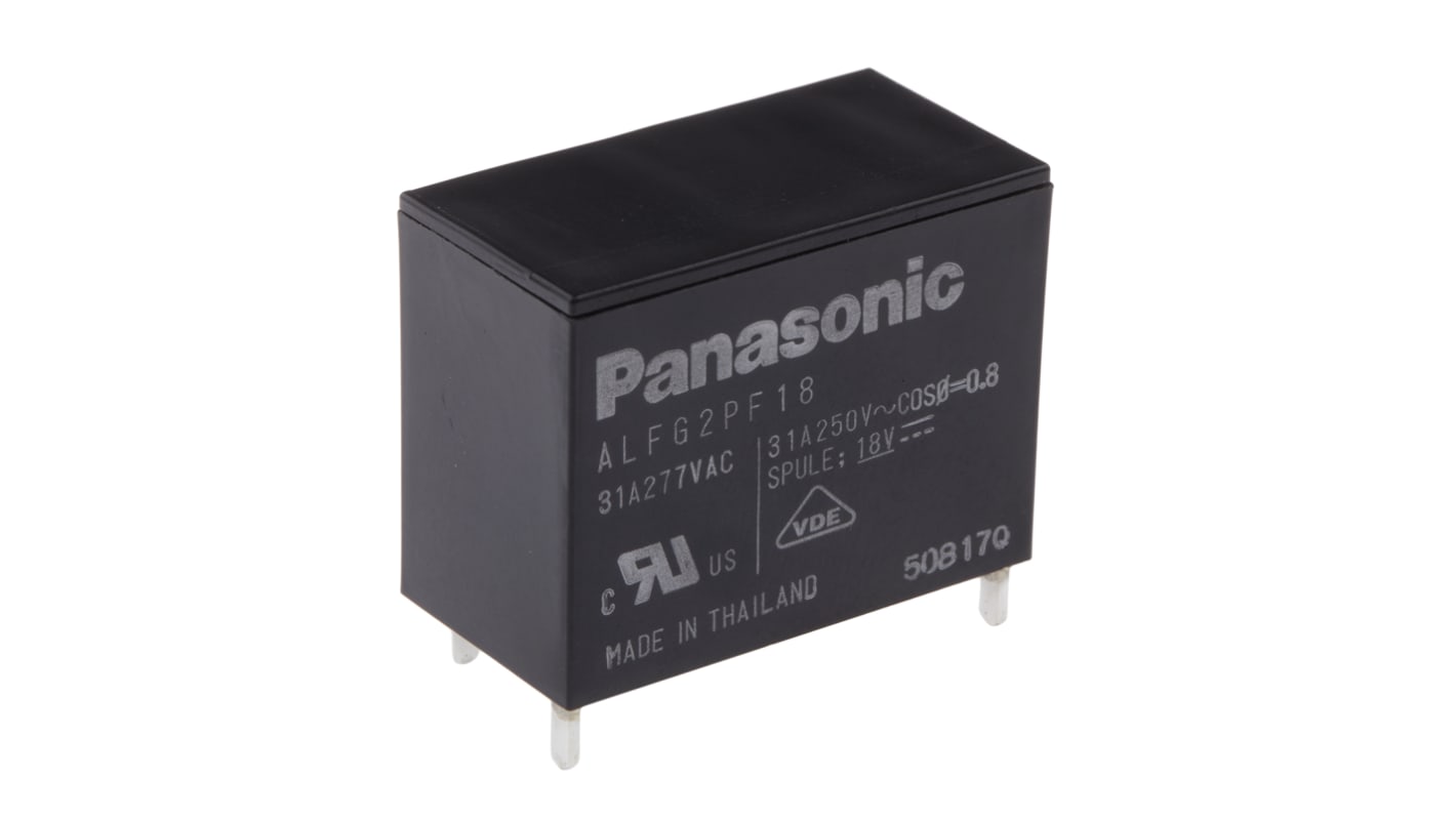 Panasonic 功率继电器, 18V 直流线圈, 31A切换, SPST, 1极, PCB安装, 银合金触点