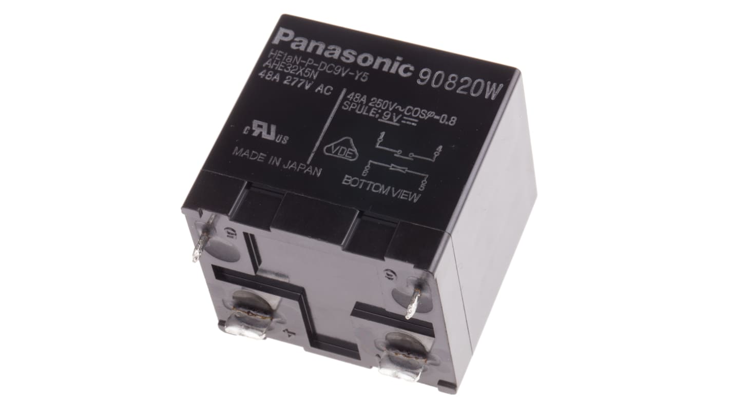 Panasonic PCB Mount Power Relay, 9V dc Coil, 48A Switching Current, SPST