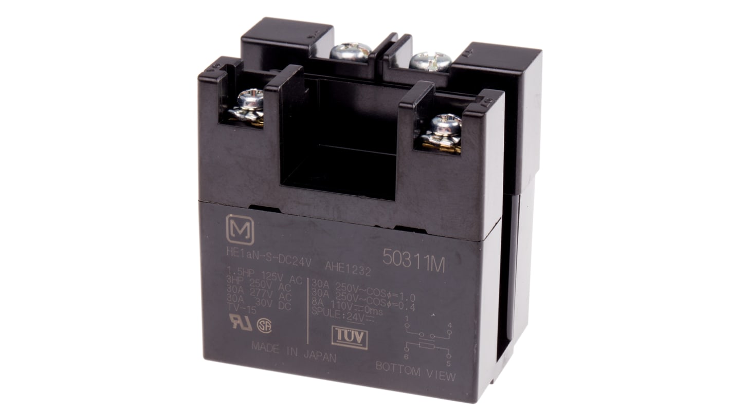 HE1AN-S-DC24V | Panasonic パワーリレー, 24V dc, SPST, 30A HE1AN-S-DC24V | Panasonic パワーリレー, 24V dc, SPST, 30A