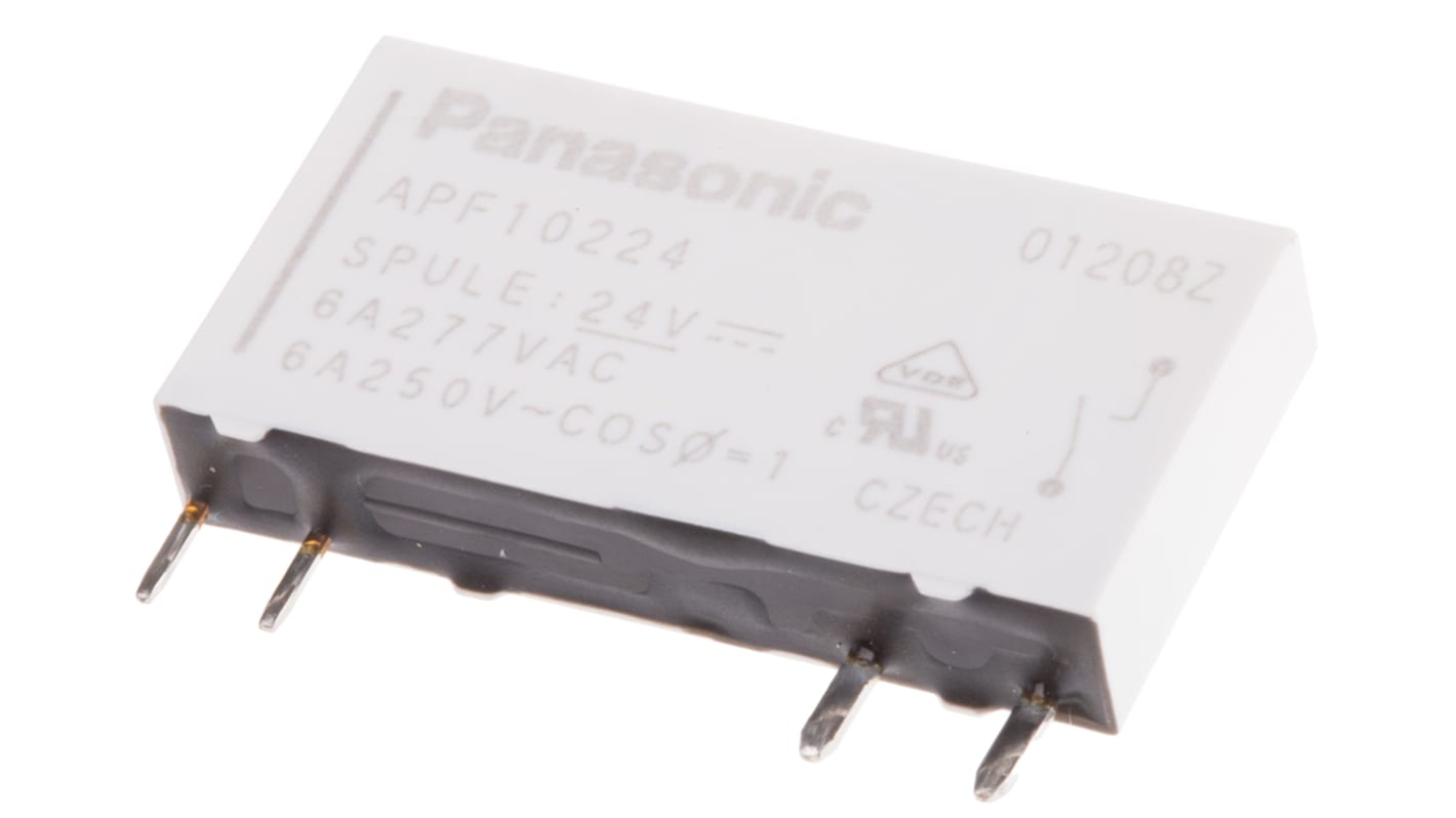 Relé de potencia sin enclavamiento Panasonic de 1 polo, SPST, bobina 24V dc, 6A, Montaje en PCB