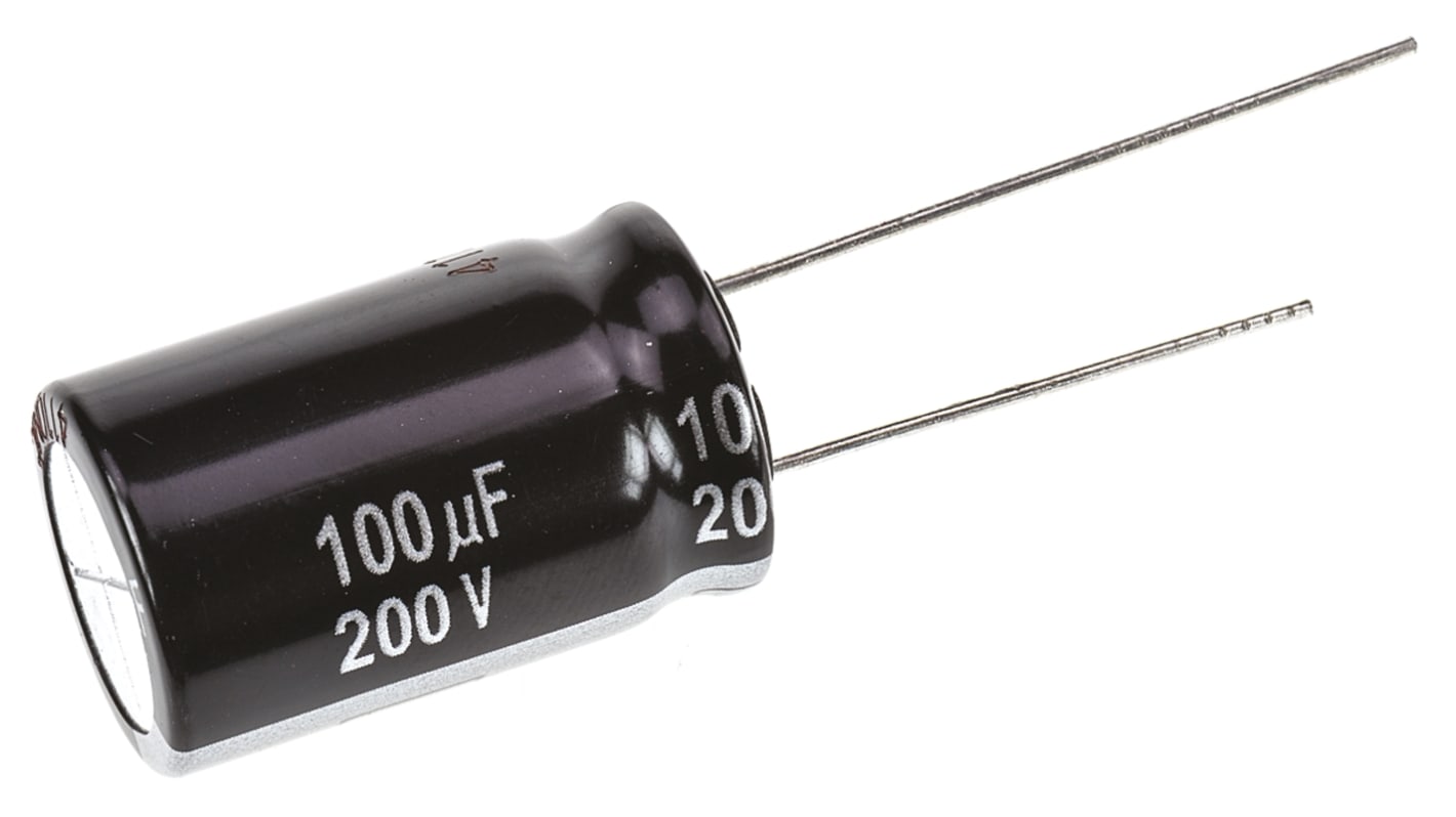 Panasonic 100μF Aluminium Electrolytic Capacitor 200V dc, Radial, Through Hole - EEUEE2D101