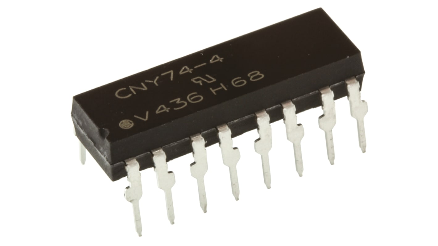 Optoacoplador Vishay CNY de 4 canales, Vf= 1.6V, Viso= 5300 V ac, IN. DC, OUT. Transistor, mont. pasante, encapsulado