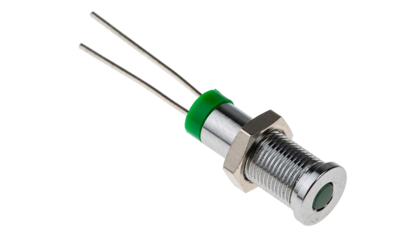 RS PRO Green Panel Mount Indicator, 2V dc, 6mm Mounting Hole Size, IP67