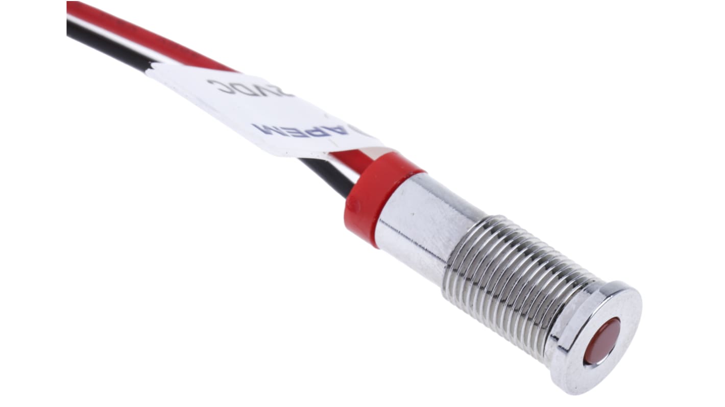 RS PRO Red Panel Mount Indicator, 2V dc, 6mm Mounting Hole Size, Lead Wires Termination, IP67