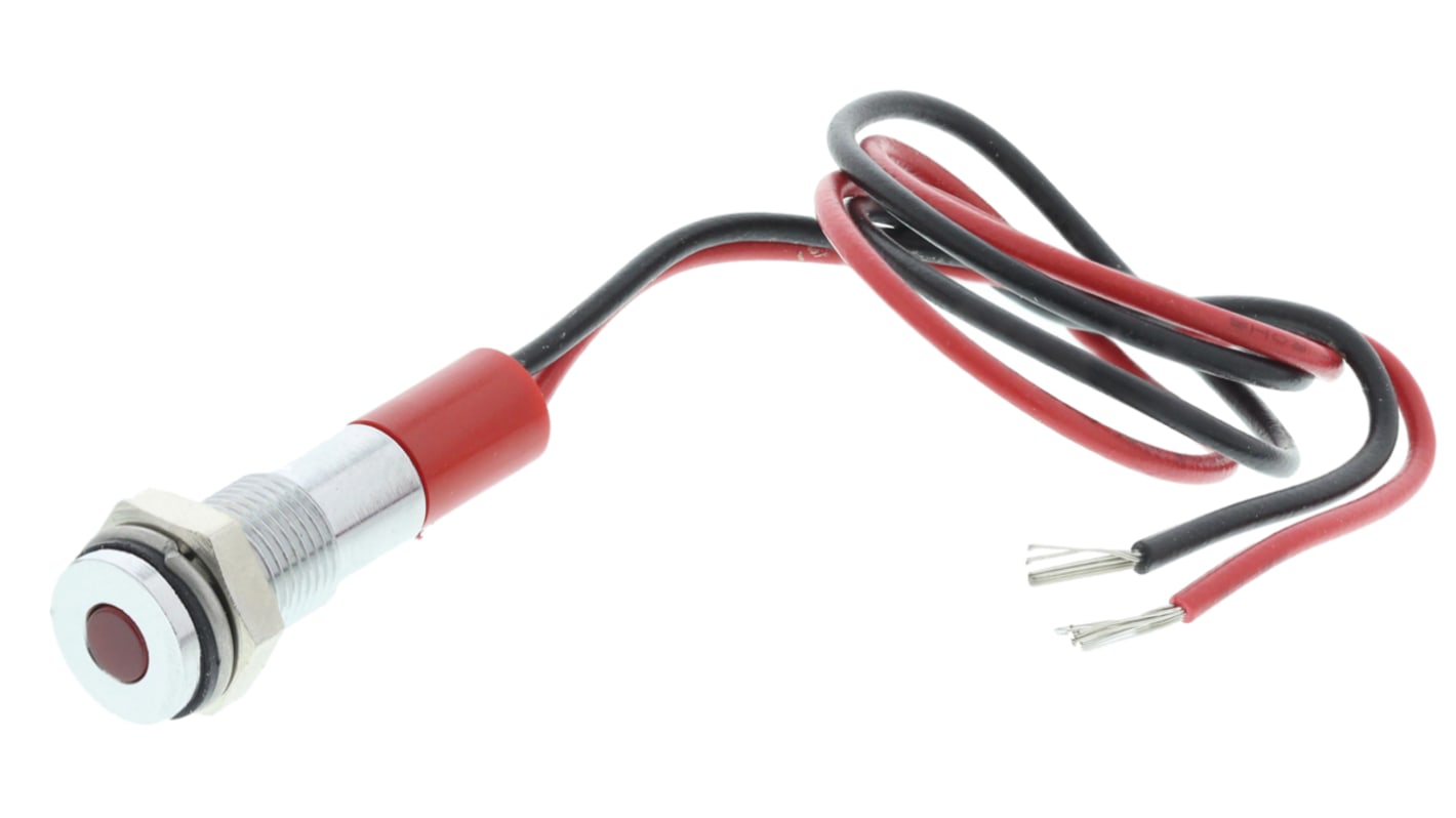 RS PRO Red Panel Mount Indicator, 24V dc, 6mm Mounting Hole Size, Lead Wires Termination, IP67