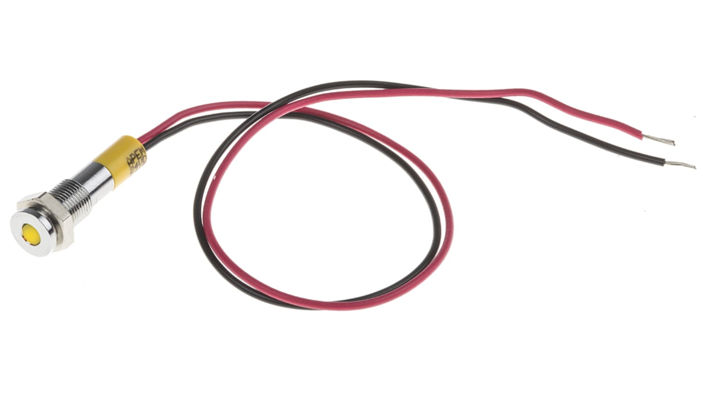 Indicatore da pannello RS PRO Giallo  a LED, 24V cc, IP67, A filo, foro da 6mm