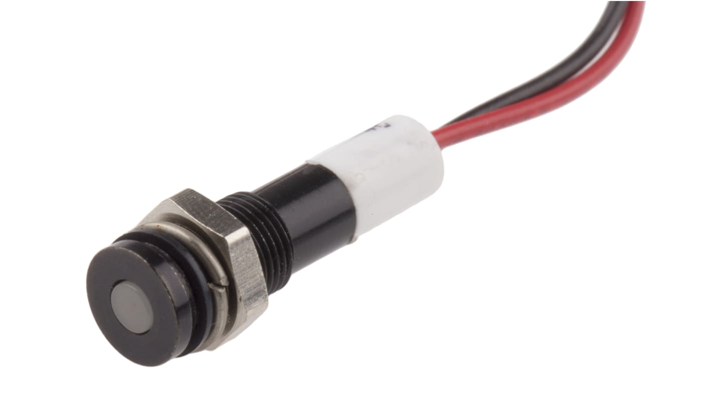 RS PRO White Panel Mount Indicator, 24V dc, 6mm Mounting Hole Size, Lead Wires Termination, IP67