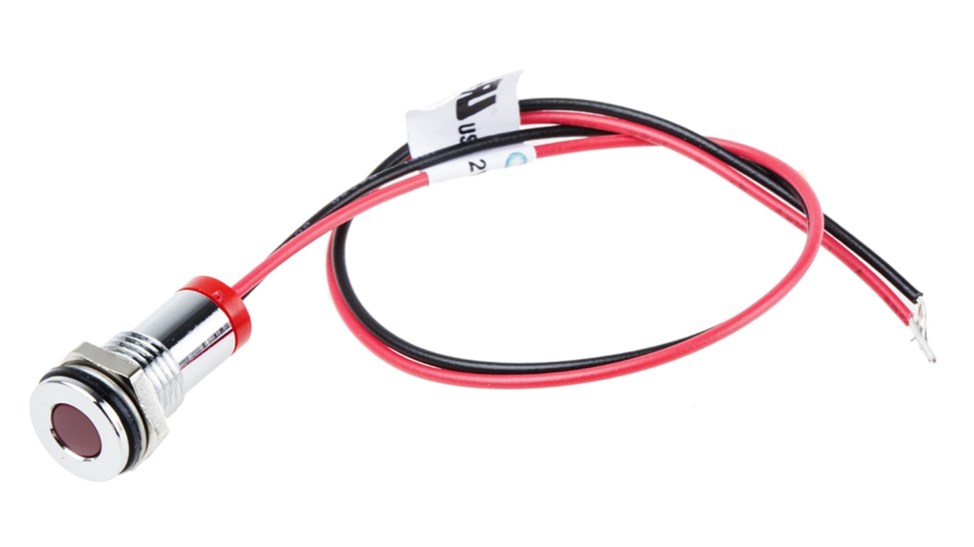 RS PRO Red Panel Mount Indicator, 2V dc, 8mm Mounting Hole Size, Lead Wires Termination, IP67
