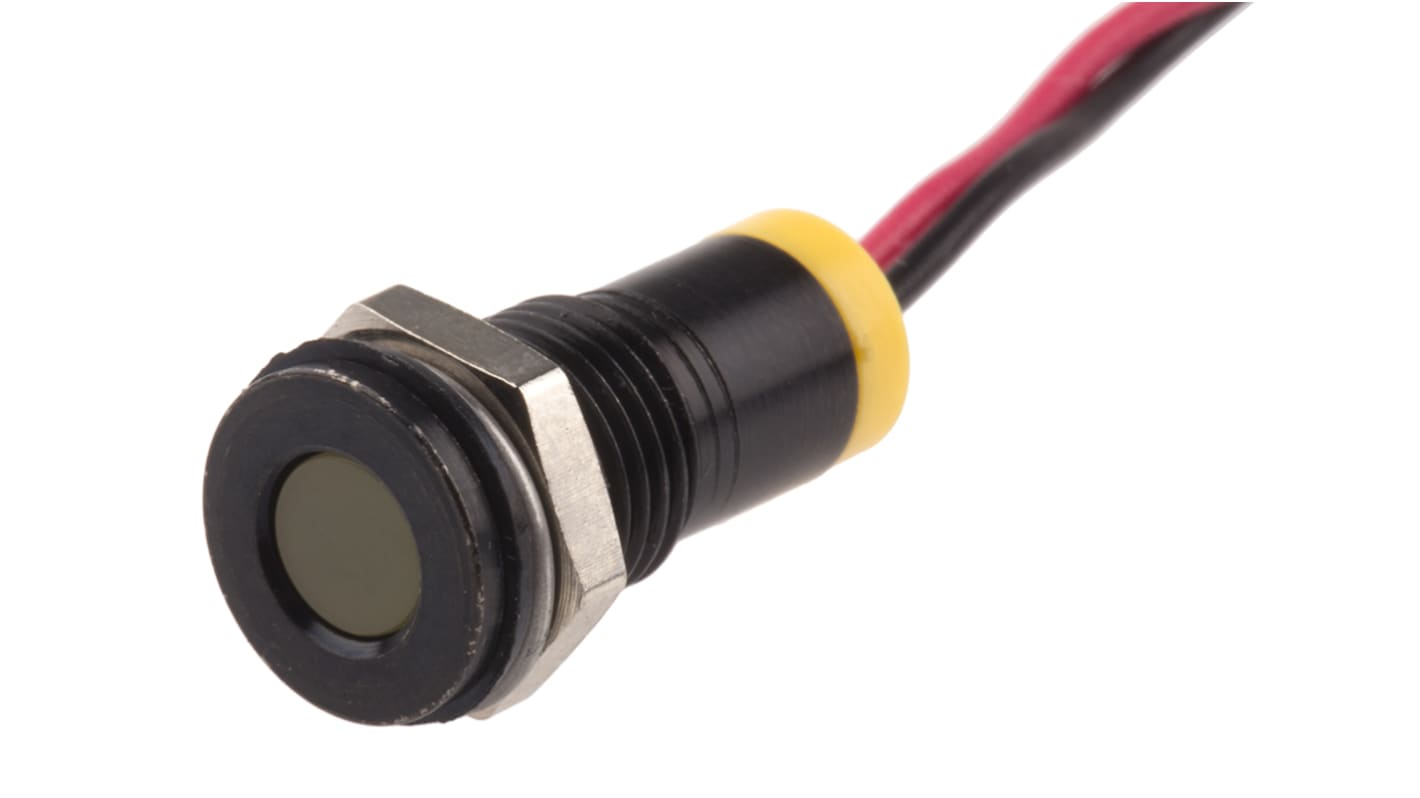 Indicatore da pannello RS PRO Giallo  a LED, 2V cc, IP67, A filo, foro da 8mm