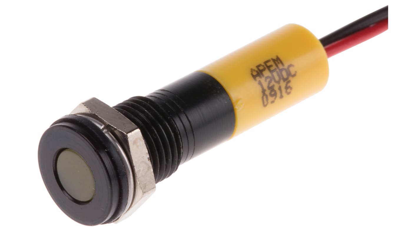 Indicatore da pannello RS PRO Giallo  a LED, 12V cc, IP67, A filo, foro da 8mm