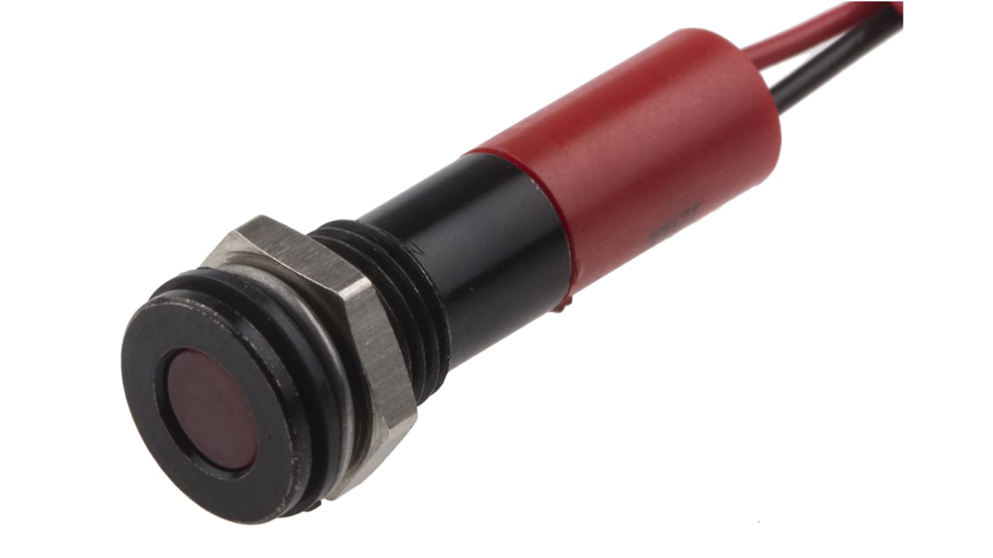 RS PRO Red Panel Mount Indicator, 12V dc, 8mm Mounting Hole Size, Lead Wires Termination, IP67