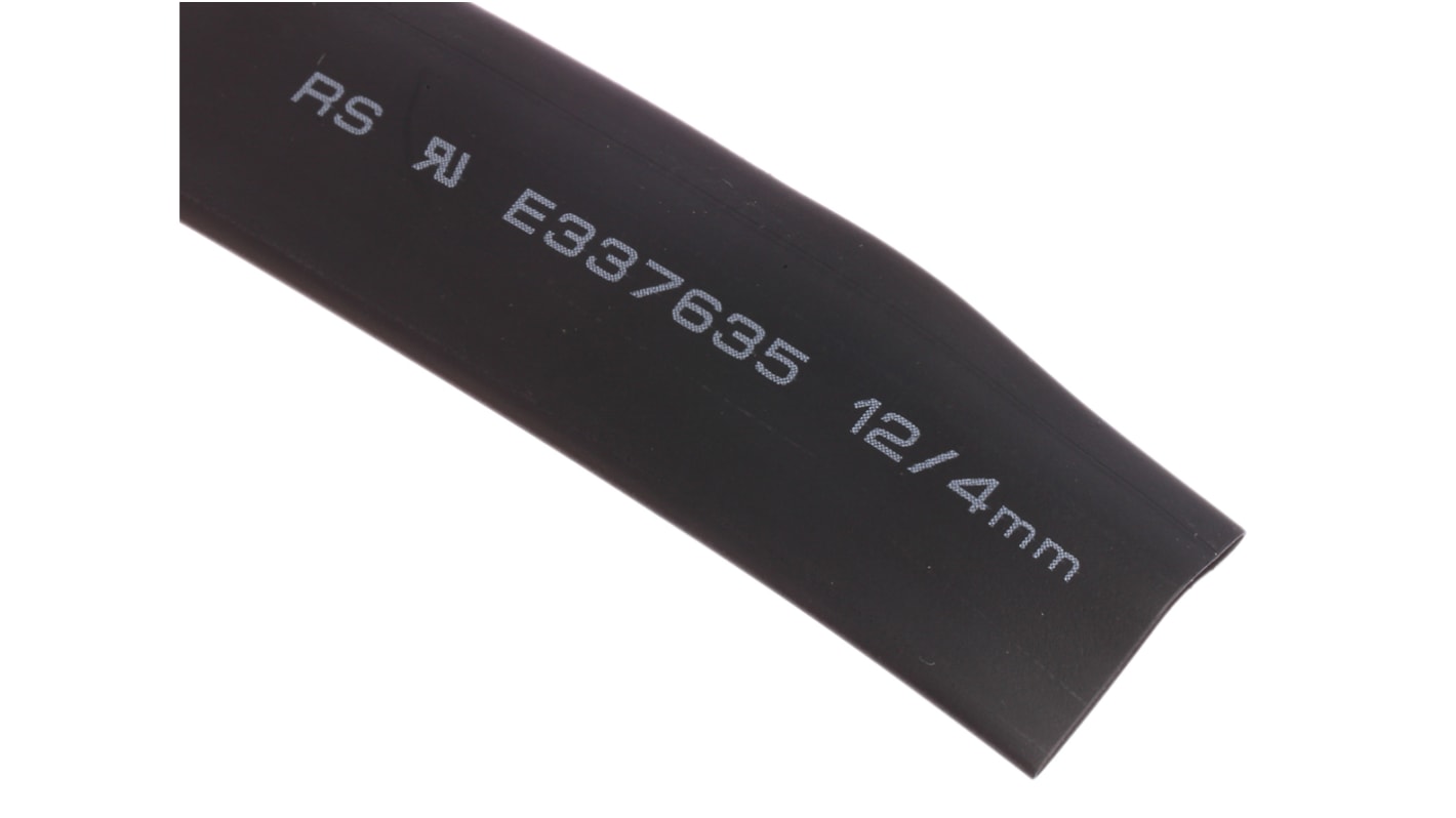 RS PRO Sort Polyolefin Krympeflex, Krympeforhold: 3:1, dia.: 12mm, L: 4m
