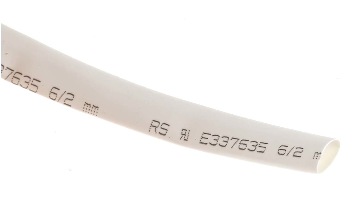 RS PRO Heat Shrink Tubing, White 6mm Sleeve Dia. x 7m Length 3:1 Ratio