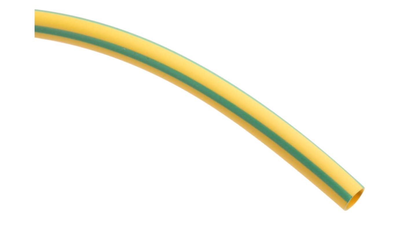 RS PRO Heat Shrink Tubing, Green, Yellow 3mm Sleeve Dia. x 10m Length 3:1 Ratio