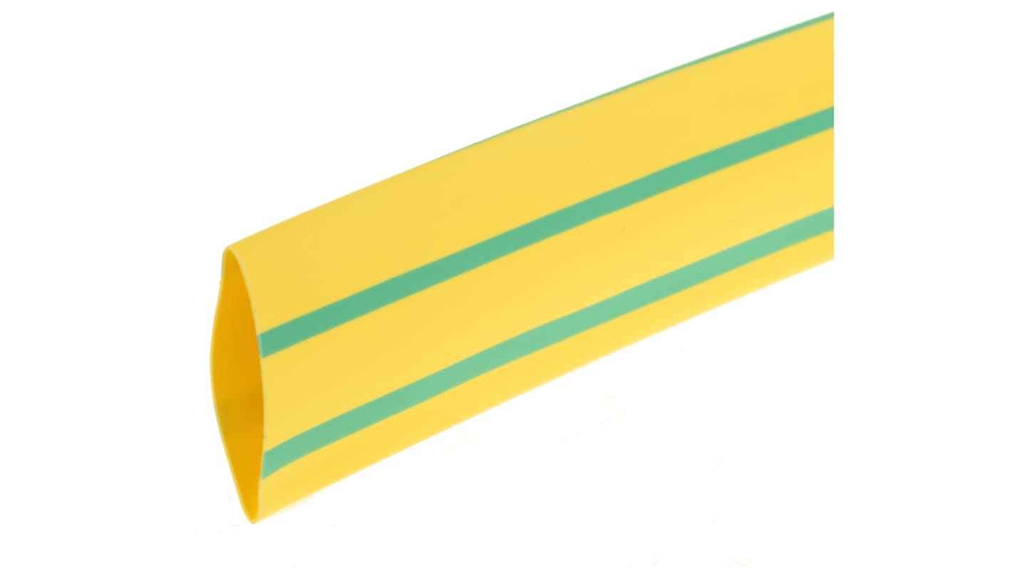 RS PRO Heat Shrink Tubing, Green, Yellow 18mm Sleeve Dia. x 3m Length 3:1 Ratio