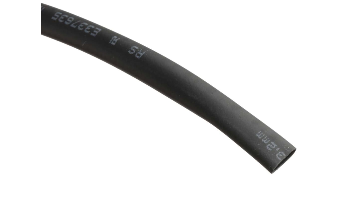 RS PRO Heat Shrink Tubing, Black 3.2mm Sleeve Dia. x 10m Length 2:1 Ratio