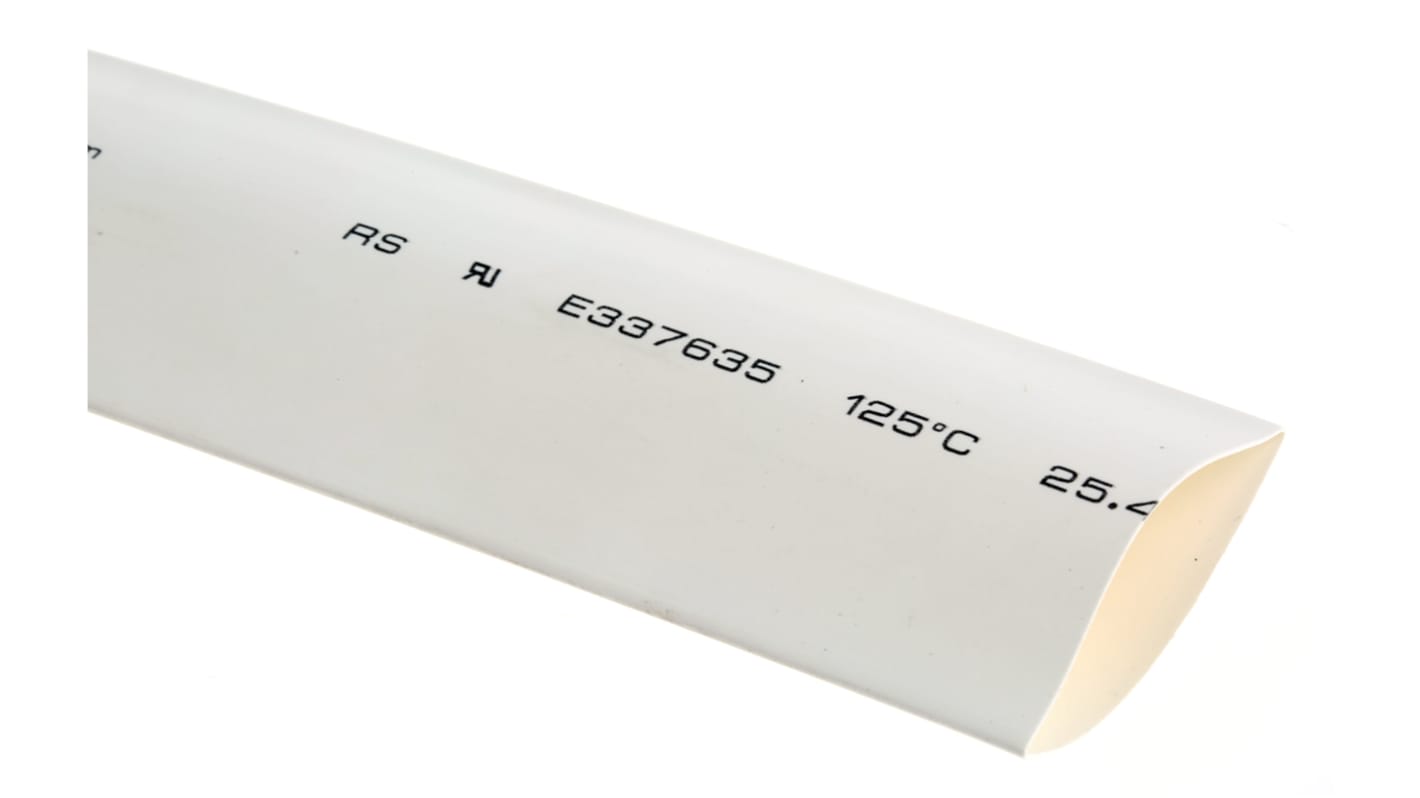 RS PRO Heat Shrink Tubing, White 25.4mm Sleeve Dia. x 3m Length 2:1 Ratio