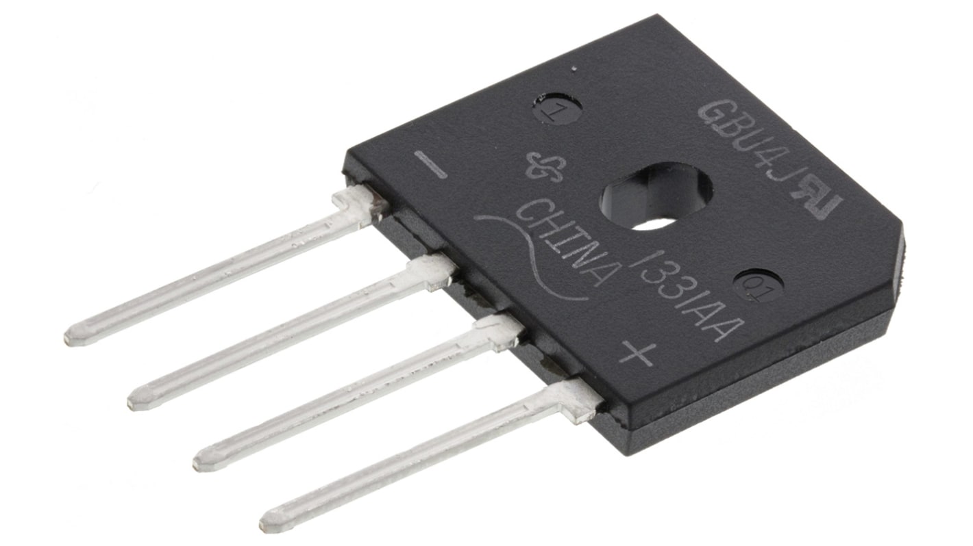 Raddrizzatore a ponte, Monofase, Vishay, Ifwd 4A, VRRM 600V, GBU, Su foro, 4 Pin