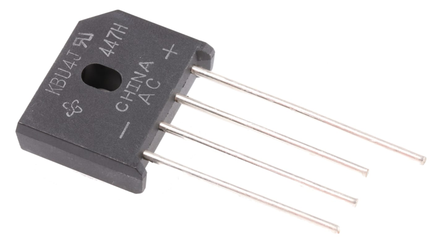 Vishay 单相整流桥, 4A, 600V, 4针, KBU, 通孔安装, -50 °C→+150 °C