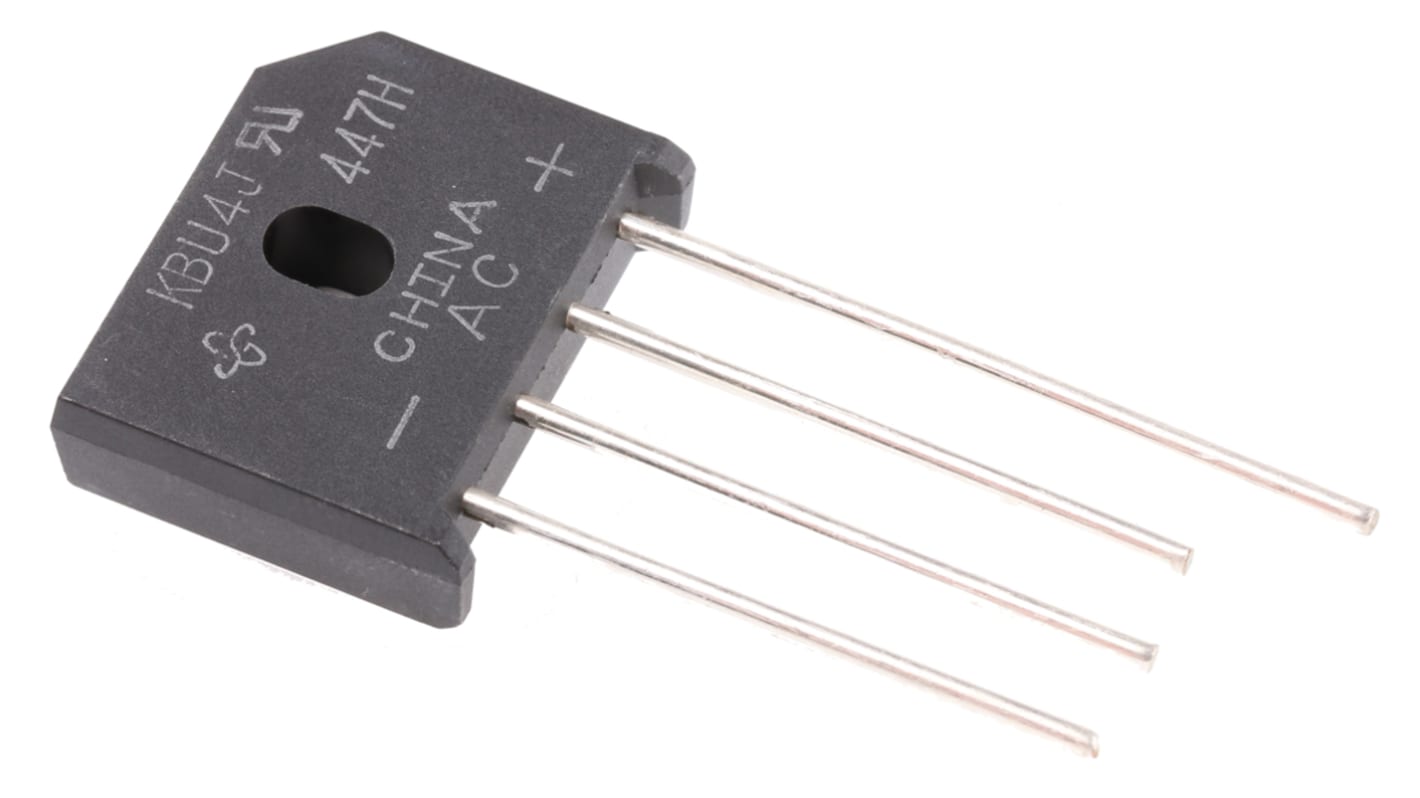 Vishay Brückengleichrichter, 1-phasig 4A 600V THT 1V KBU 4-Pin 5μA Siliziumverbindung