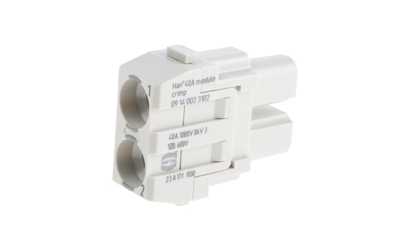HARTING Heavy Duty Power Connector Module, 40A, Female, Han-Modular Series, 2 Contacts