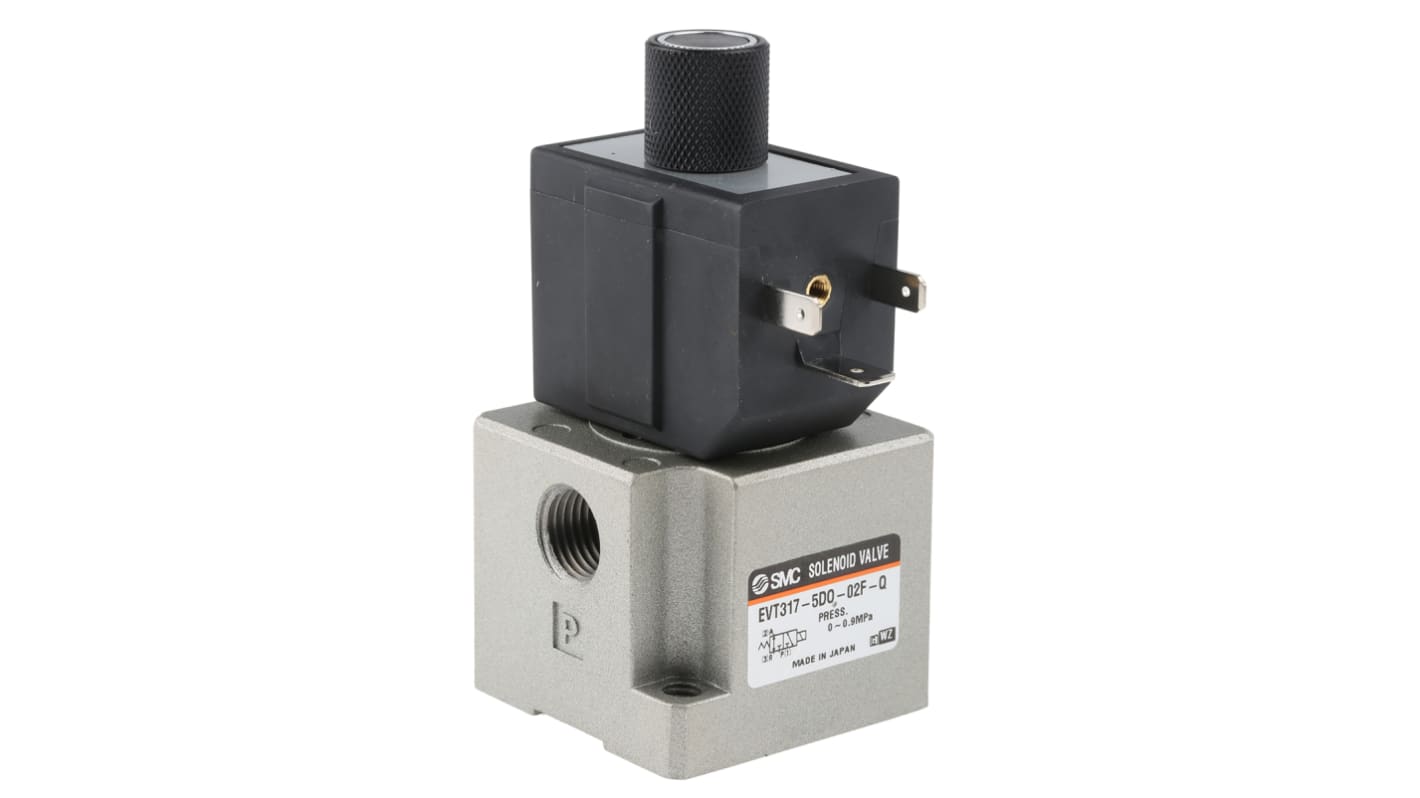 SMC 3/2 Pneumatic Solenoid Valve - Spring/Solenoid G 1/4 VT317 Series 24V dc