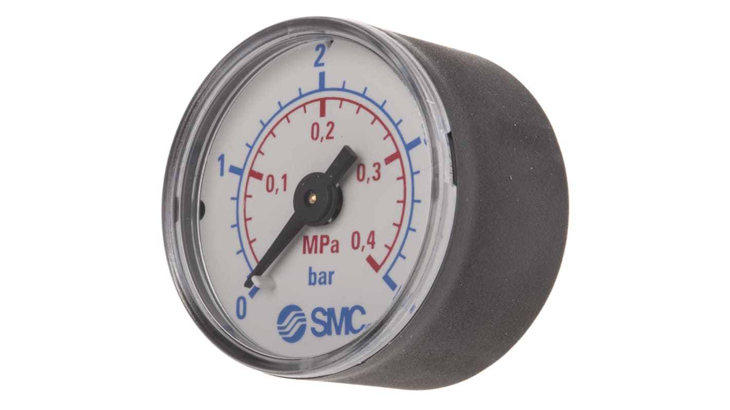 SMC G 1/8 Analogue Pressure Gauge 0.4MPa Back Entry 40mm Outside Diameter