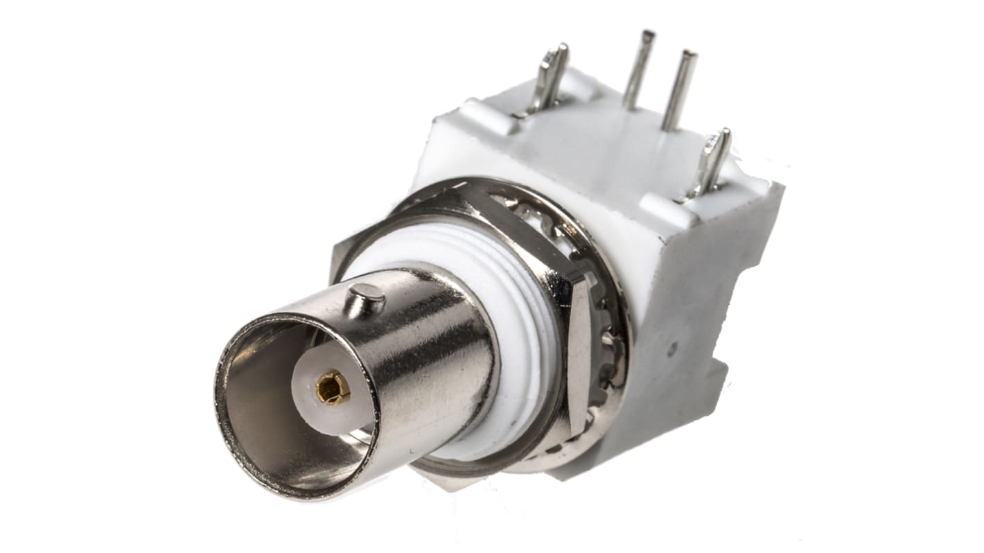Amphenol RF, Jack PCB Mount BNC Connector, 50Ω, Through Hole Termination, Right Angle Body