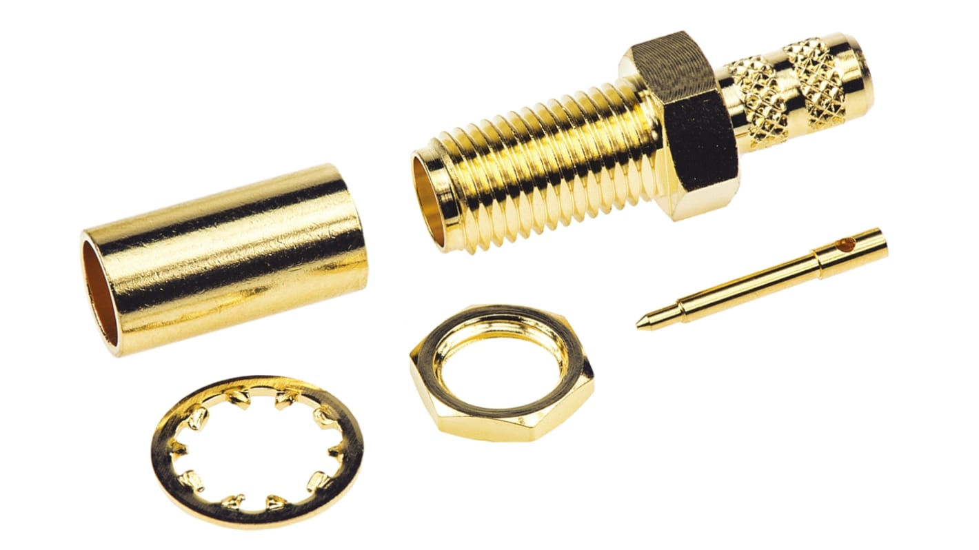 Amphenol RF, Jack Panel Mount SMA Connector, 50Ω, Crimp Termination, Straight Body