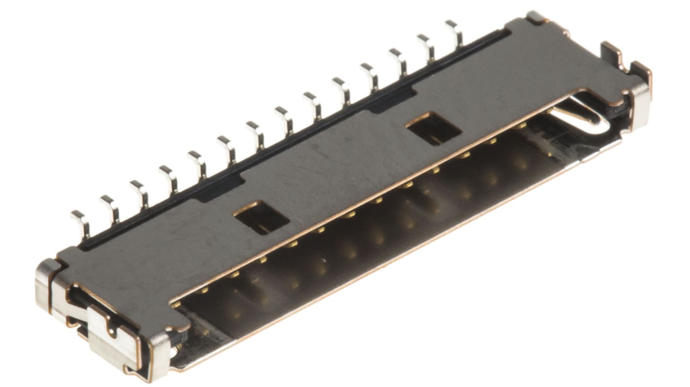 Hirose DF19 Series Right Angle Surface Mount PCB Socket, 14-Contact, 1-Row, 1mm Pitch, Solder Termination