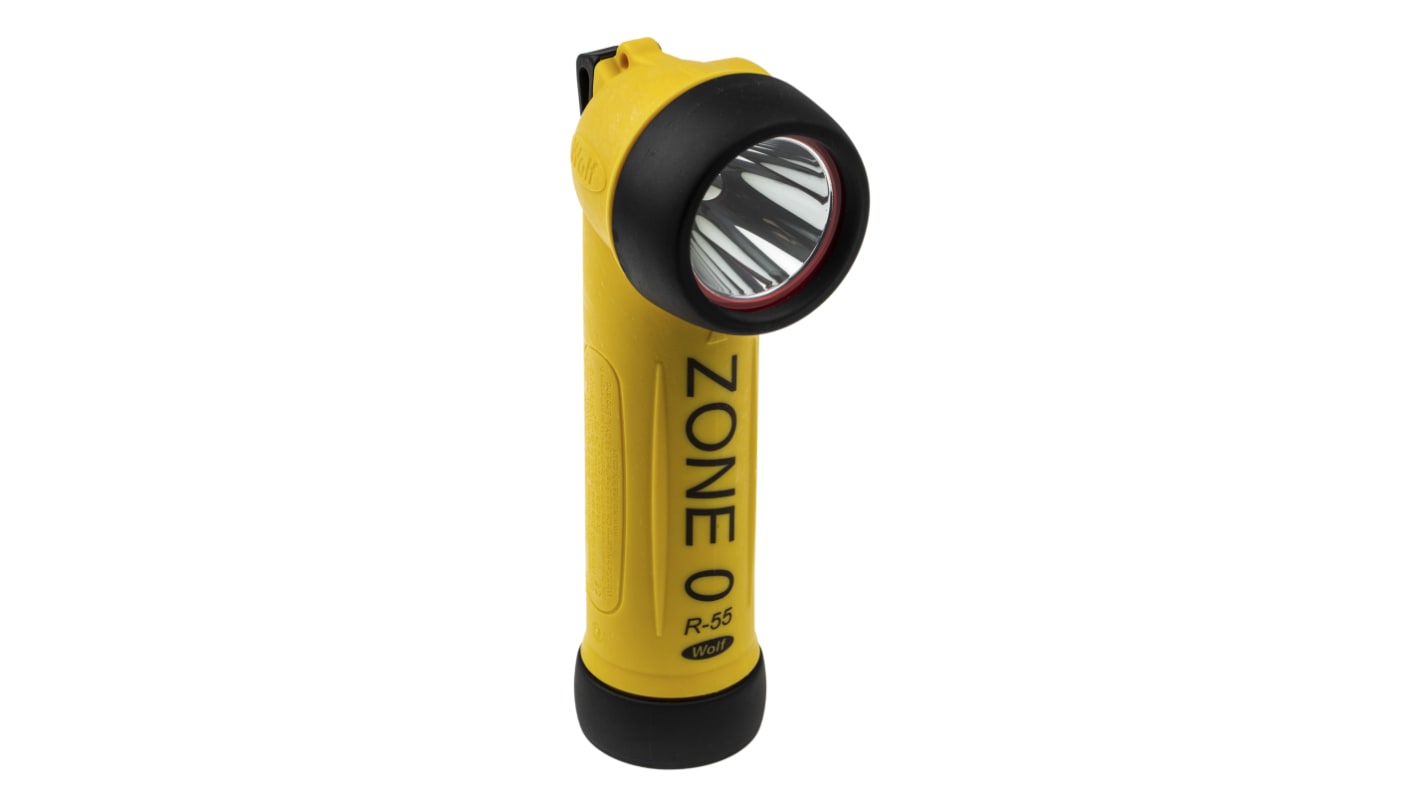 Wolf Safety R-55H Akku Taschenlampe LED Gelb im Plastik-Gehäuse, Bis zu 300 lm / 5 m, 195 mm ATEX, IECEx-Zulassung