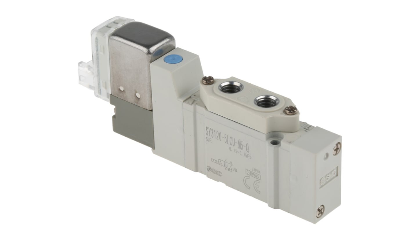 Electrodistributeur pneumatique SMC série SY3000 fonction 5/2, Bobine/Assistée, Métrique M5, 24V c.c.