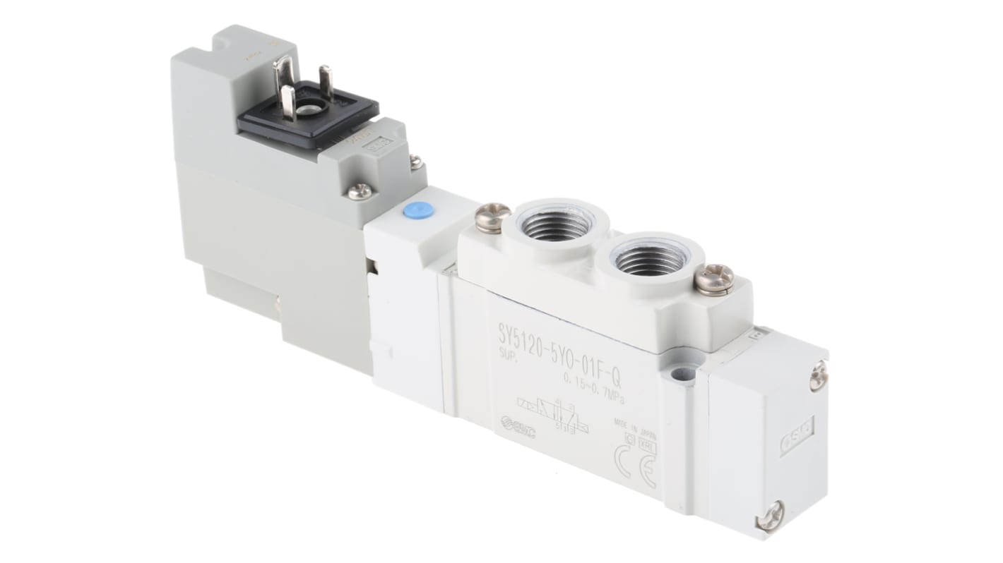 SMC 5/2 Pneumatic Solenoid Valve - Solenoid/Pilot G 1/8 SY5000 Series 24V dc