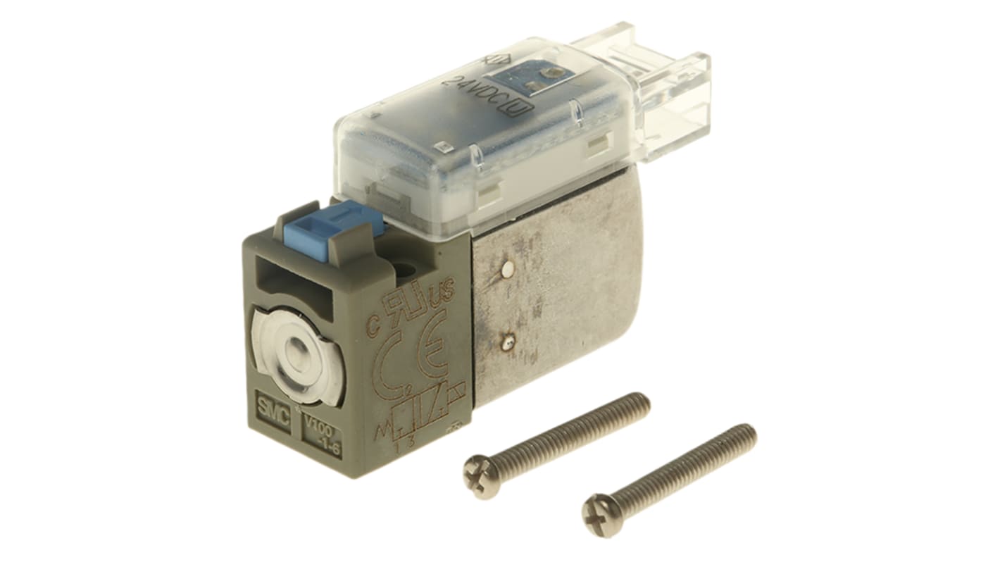 Electrodistributeur pneumatique SMC série V100 fonction 3/2, Ressort/Bobine, 24V c.c.
