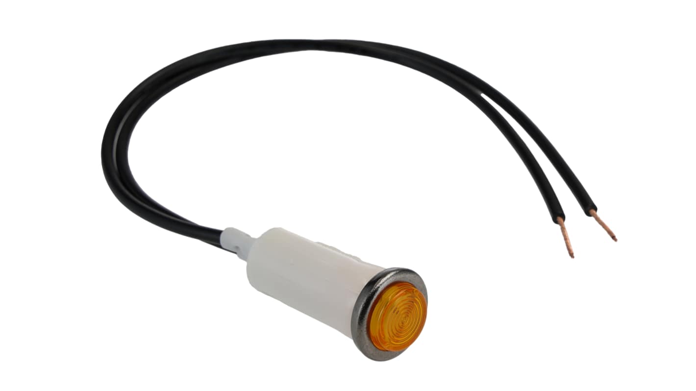 Arcolectric (Bulgin) Ltd 0067 Series Orange Neon Panel Mount Indicator, 230V ac, 12.7mm Mounting Hole Size, Lead Wires
