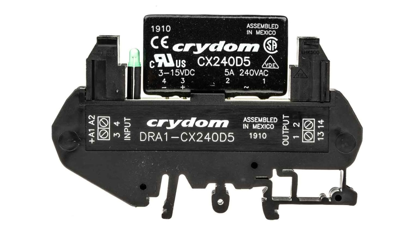Sensata Crydom DRA1-CX Halbleiter-Interfacerelais, 5 A Effektivwert max., DIN-Schienen 3 Vdc min. 280 V ac max. / 15 V