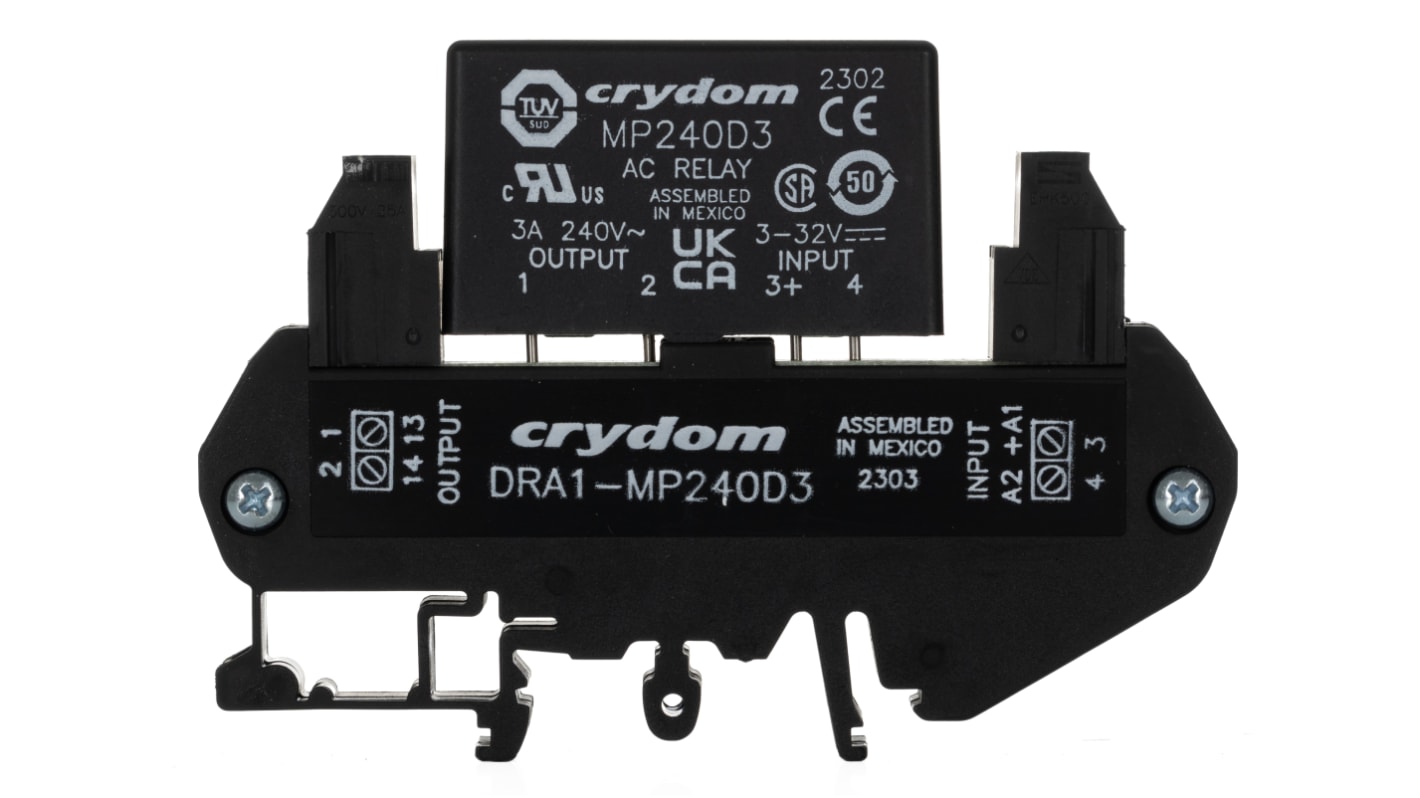 Sensata Crydom DRA Series Solid State Interface Relay, 32 V Control, 3 A rms Load, DIN Rail Mount