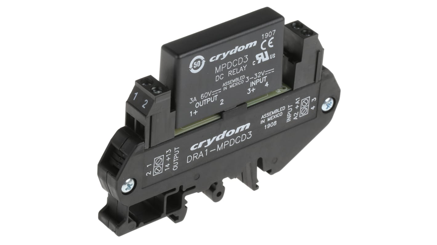 Sensata Crydom DRA1-MP Series Solid State Interface Relay, 32 V dc Control, 3 A Load, DIN Rail Mount