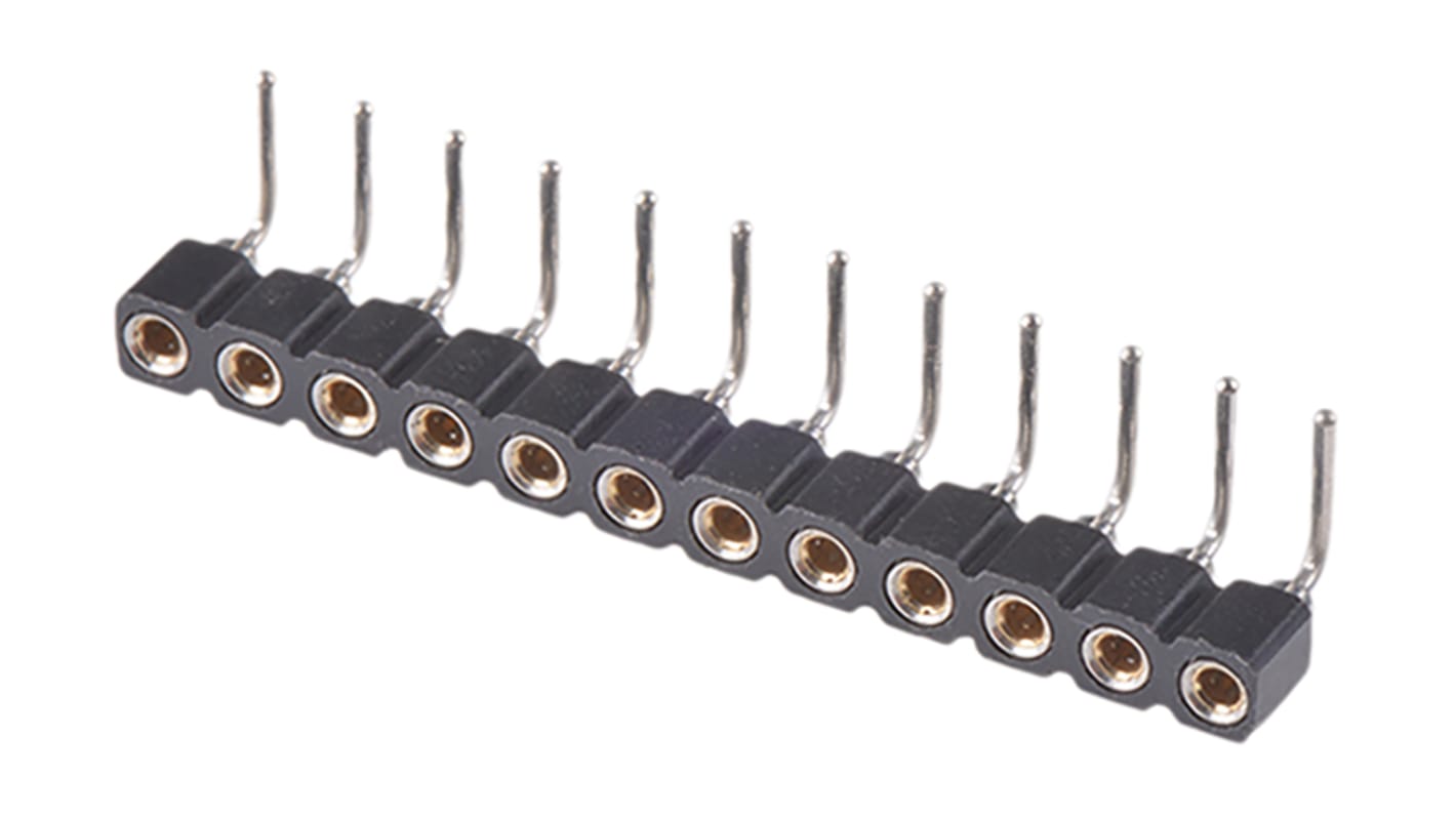 12 Way Preci-Dip Right Angle Through Hole 2.54mm SIL Socket, Solder, 3A 100 V ac, 150 V dc