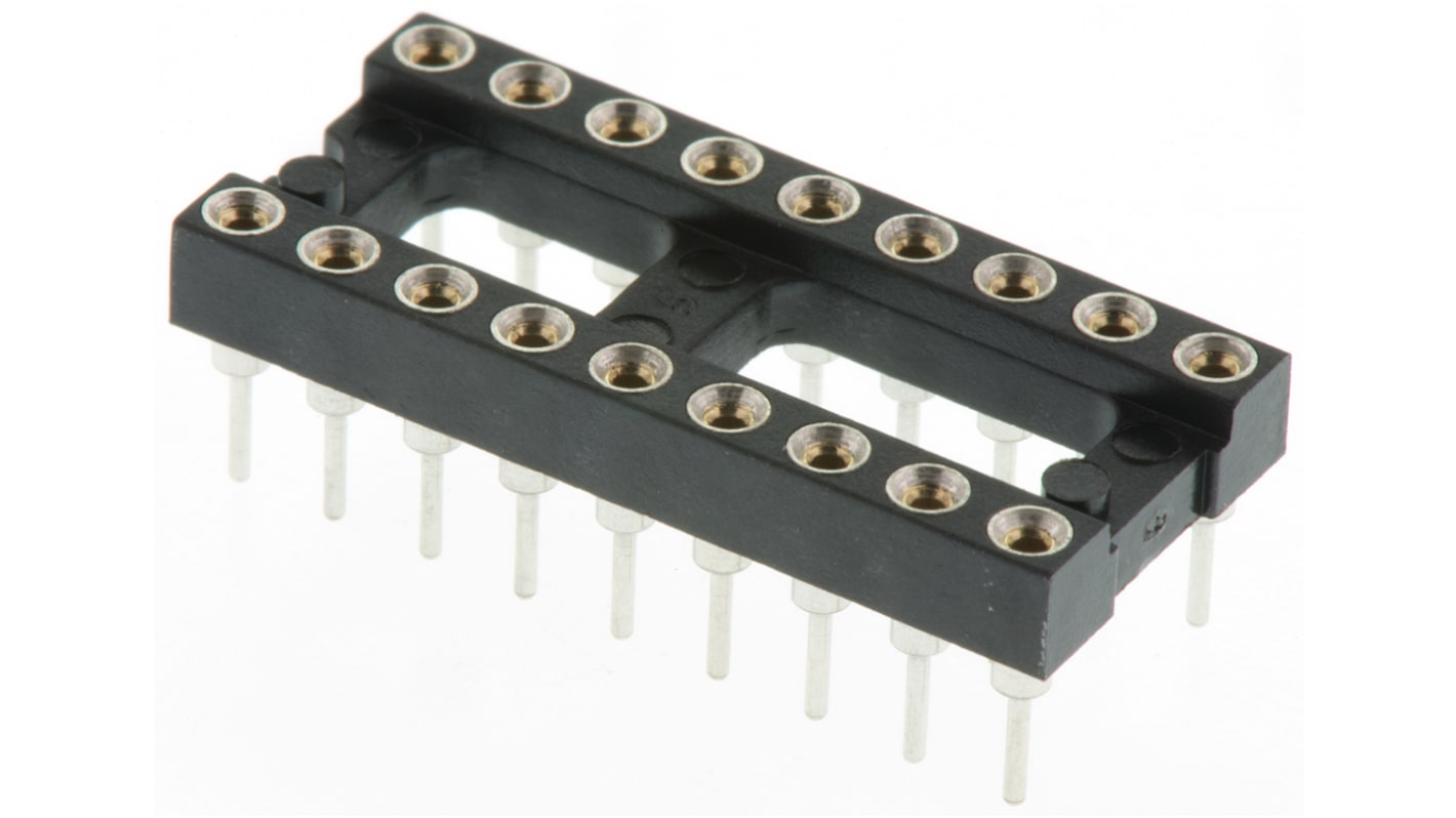 Preci-Dip 2.54mm Pitch Vertical 18 Way, Through Hole Turned Pin Open Frame IC Dip Socket, 1A