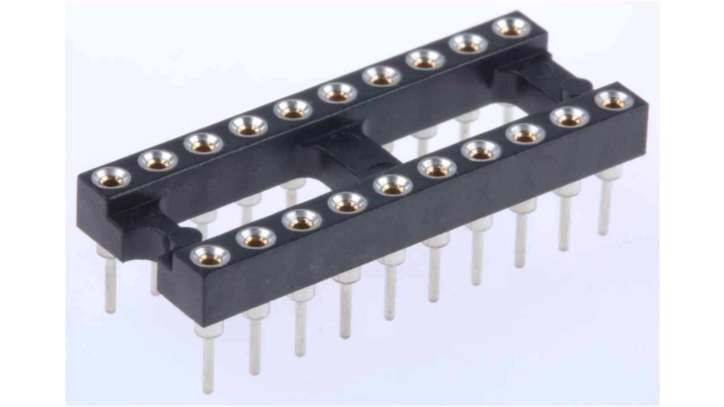 Preci-Dip DIP20插座, 垂直, 7.62mm排宽, 2.54mm节距, 车削引脚, THT安装, 25.3 x 10.1 x 2.8mm