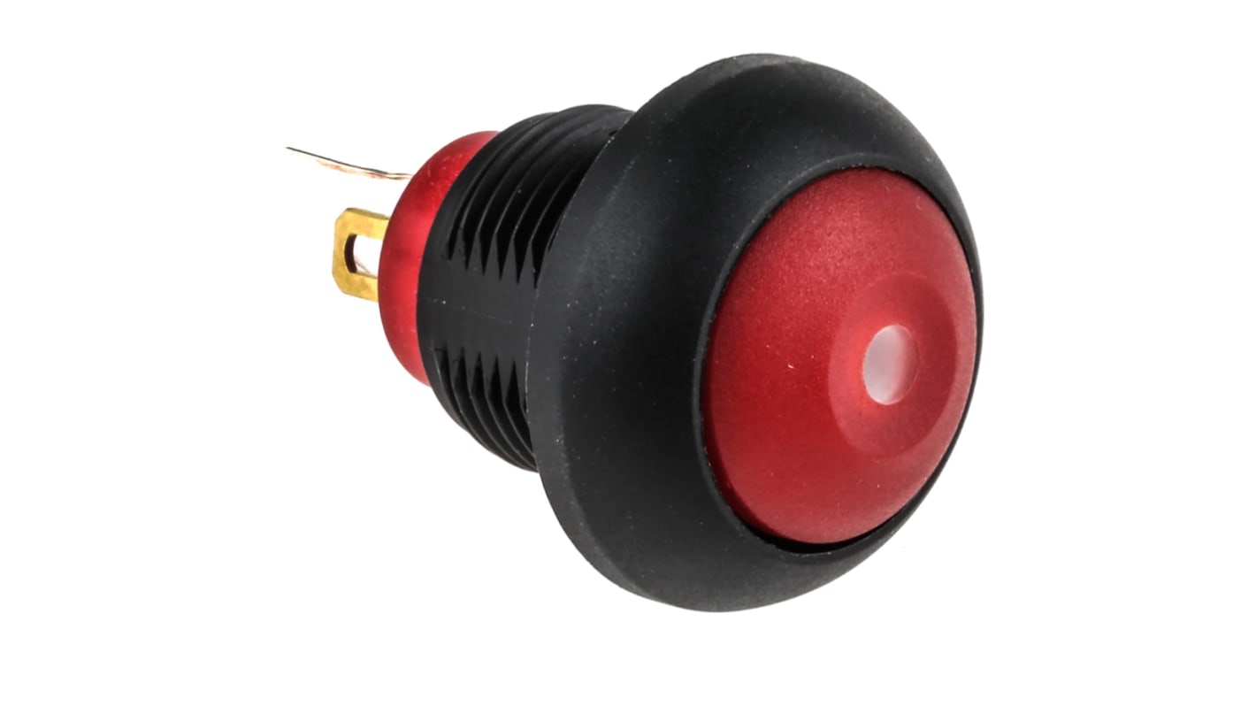 KNITTER-SWITCH Illuminated Miniature Push Button Switch, Momentary, Panel Mount, 12.9mm Cutout, SPST, Red LED, IP67