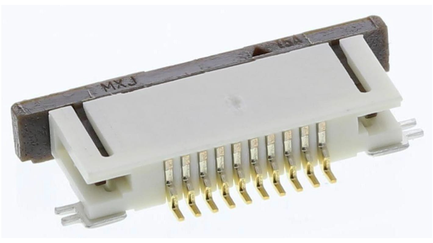 Molex FPC连接器, 母座, 10p, 0.5mm间距, 单排, SMT安装, 直角, 500mA, 50 V 交流, Easy-On系列
