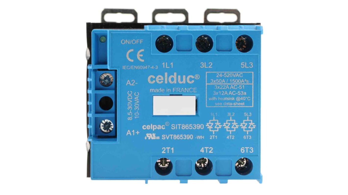 Celduc SIT Series Solid State Relay, 22 A Load, DIN Rail Mount, 510 V ac Load, 30V ac/dc Control