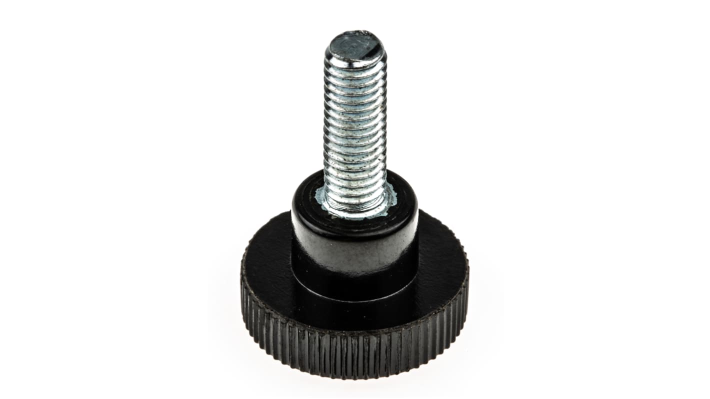 RS PRO Black Knurled Clamping Knob, M5, Threaded Stud