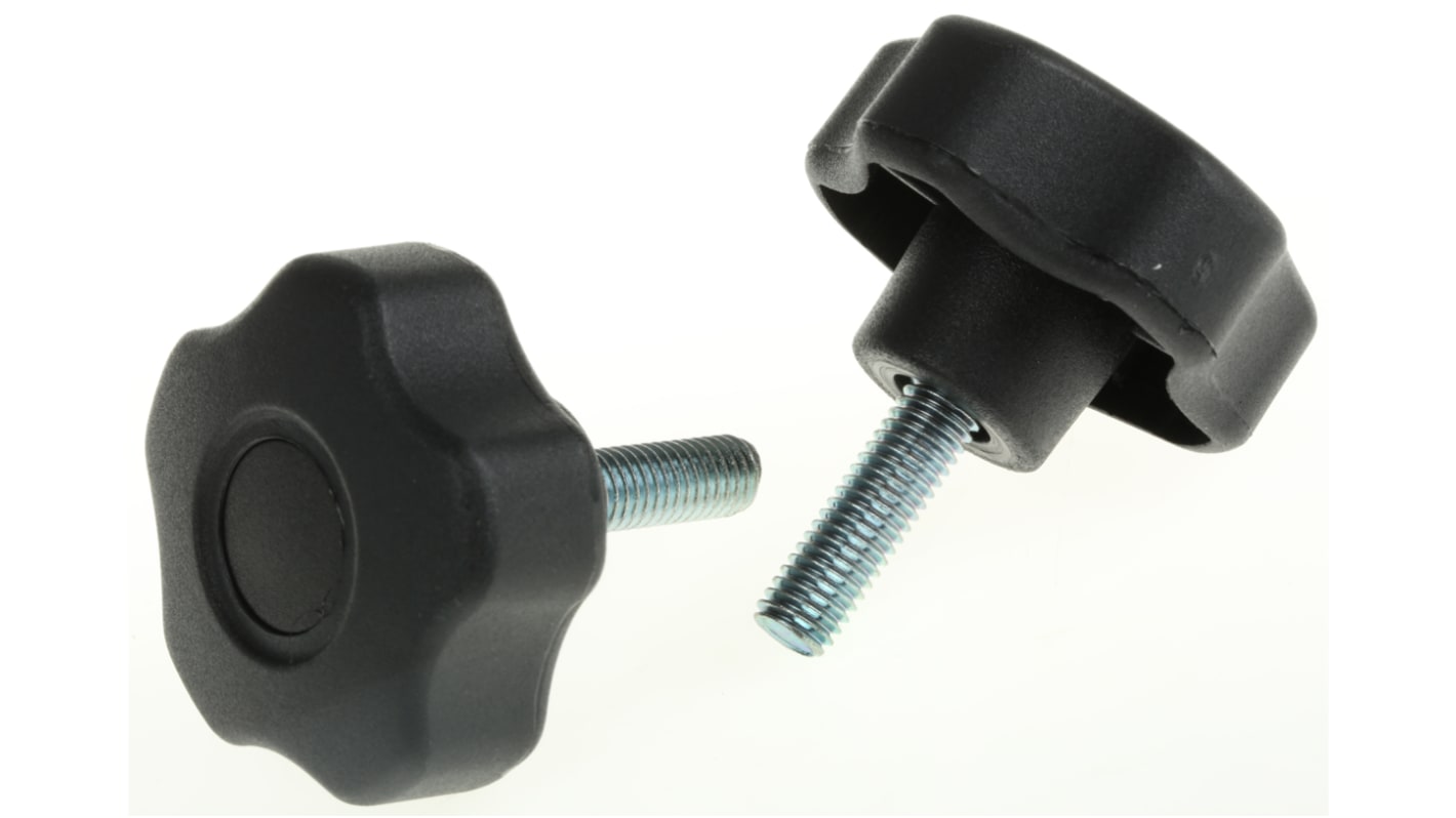 RS PRO Black Multiple Lobes Clamping Knob, M8, Threaded Stud